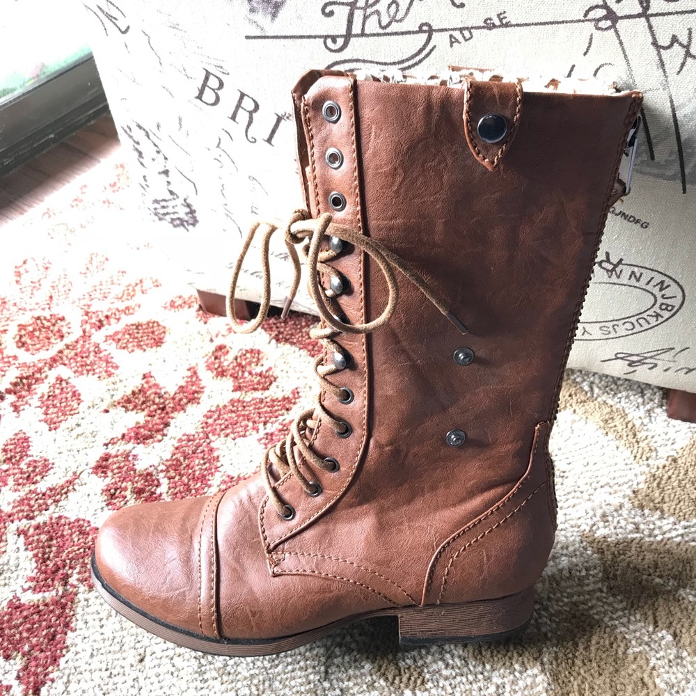 Brown combat boots